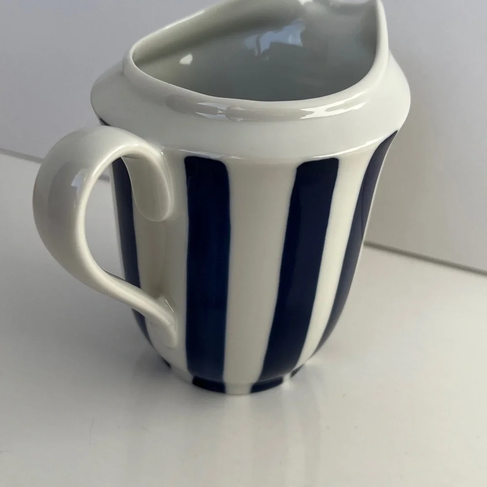 Vintage Lyngby Denmark Blue & White Striped Porcelain Creamer